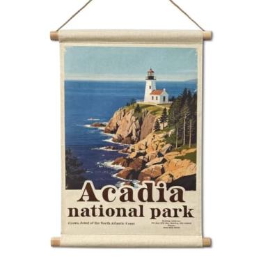 Imagem de SHOXREM Pôster de viagem do Parque Nacional Acadia – Pôsteres vintage pendurados com moldura de rolo de madeira para sala de estar, escritório, sala de aula, quarto, sala de jogos, decoração de parede