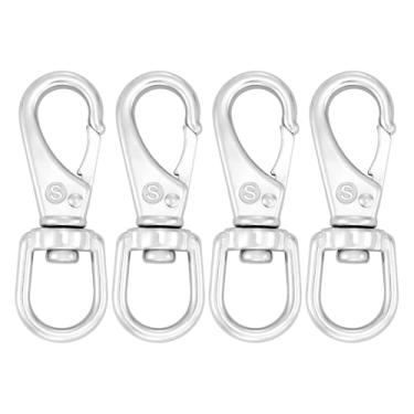 Imagem de SHONAN Gancho giratório de aço inoxidável para os olhos - Pacote com 4 clipes para mastro de bandeira (8,8 cm), clipes de mergulho para mergulho, ganchos de mola para coleiras de cães, chaveiros, cordas de âncora de barco, alimentadores de pássaros, correntes para animais de estimação