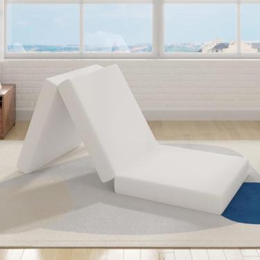 Imagem de Avenco Colchão triplo – Colchão portátil de 10 cm com capa respirável e lavável | Cobertura dobrável de espuma viscoelástica para quarto de hóspedes, trailer, viagens, acampamento, branco