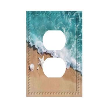 Imagem de Capa de tomada de praia, estrela-do-mar, concha, verão, mar, placa de parede, oceano, areia, onda, litoral, 1 gang, receptáculo duplex, interruptor de luz, placa decorativa, placa de tomada elétrica