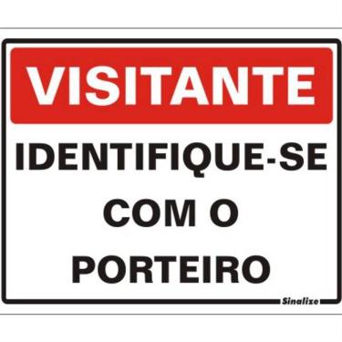 Imagem de Placa de Poliestireno Auto-Adesiva 20x15cm Visitante Identifique-se Com o Porteiro - 220 BM - SINALIZE