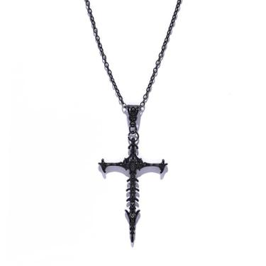 Imagem de Colar gótico com espada e cruz de caveira para homens e mulheres, vintage, espada, espada, pingente, cruz gótica, pingente, punk, Halloween, joia gótica, colar de cruz escura, festa temática, festival