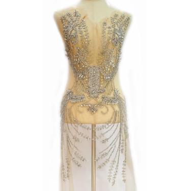 Imagem de Labellezalady Aplique de corpete de strass com contas para vestidos – aplique de espartilho modelador de cintura, enfeite de vestido de noiva brilhante com frente inteira, cintura de noiva DIY para