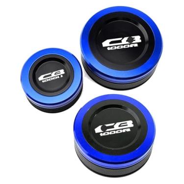 Imagem de Acessórios para motocicletas, tampas de reservatório de fluido de freio da embreagem dianteira traseira compatível com CB1000R CB 1000R Cb1000 R 2009-2015 2016 (3 tampas azuis novas)