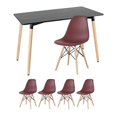 Imagem de Kit - Mesa retangular Eames 60 x 120 cm + 4 cadeiras Dsw Mesa preto com cadeiras marrom