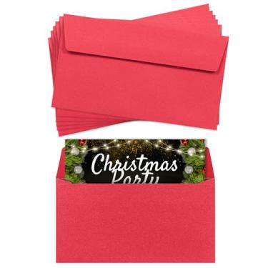 Imagem de Envelopes vermelhos #6 3/4, embalagem com 25, envelopes coloridos tamanho carta 16 1/2 x 8 cm, envelopes de negócios para cartões, convites, férias, cartões postais, presentes, papel pesado de 14,5 kg