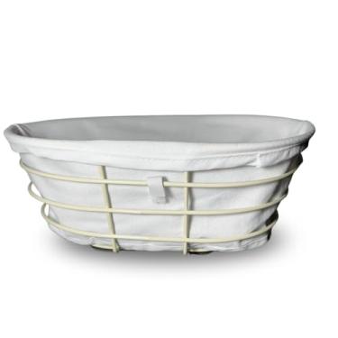 Imagem de Cesta de Pão e Frutas Oval Branca em Arame com Forro em Tecido – Cestinha Minimalista, Decorativa e Funcional para Mesa de Café ou Jantar (Branco)