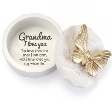 Imagem de AlevaHive Caixa pequena de lembrança da avó, presentes de Dia das Mães para a avó - Caixa de memória gravada retrô com borboleta, melhor presente de aniversário para avó dos netos - Primeira vez Nova