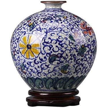 Imagem de AKALNNB Vasos para decoração vaso de cerâmica vintage azul e branco porcelana decoração familiar flor falsa flor azul grande 22 x 22 cm pote