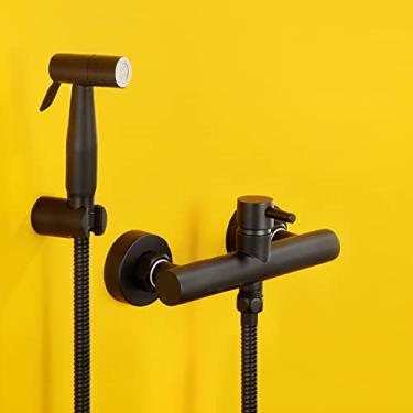 Imagem de CUTPOIY Kit de pulverizador de bidê para vaso sanitário preto de função única montagem na parede kit de pulverizador de torneira para vaso sanitário quente e frio kit de pulverização misturador de