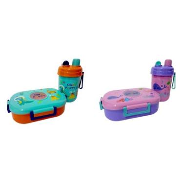 Imagem de Lancheira Marmita Infantil de Bichinhos Com Talher e Garrafa de 600ml 