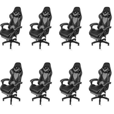 Imagem de Kit 8 Cadeiras Gamer com Rodízios Pu Hawker 3315 - Espresso Móveis
