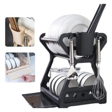 Imagem de Escorredor De Louça Duplo Com Porta Pratos Talheres Copos - Inboxmobil