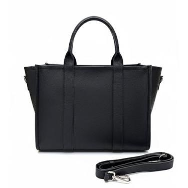 Imagem de Bolsa feminina de couro legítimo, feita à mão, bolsa de ombro de vaca, Preto, Estilo clássico e atemporal que complementa visuais casuais e formais.