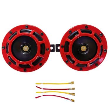 Imagem de AKIZIDS Kit De Buzina Dupla Vermelha Para Carro, 2 Peças, 12V, Super Alto, Tom Alto/Baixo, Elétrica, Carro (12V, Vermelha)