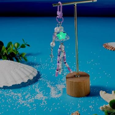 Imagem de Y2K Chaveiro de água-viva fofo com borlas de contas chaveiro bolsa estética pingente para porta cartão de câmera carteira bagagem, Roxa, 115mm