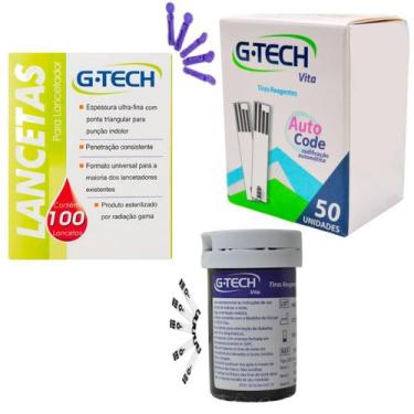 Imagem de Tiras Fitas Glicose GTech Vita 50 Tiras 100 Lancetas - Love Saude
