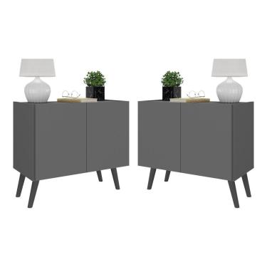 Imagem de Kit 2 Mesas De Cabeceira Retrô 2 Portas Mp4138 Grafite preto