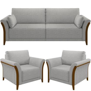 Imagem de Kit Sofá 03 Lugares 222Cm Com 02 Poltronas M03 Cinza