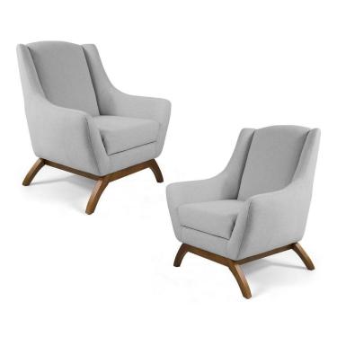 Imagem de Kit 2 Poltronas Decorativas Base De Madeira Juliet Linho D-315 Cinza Claro - Domi