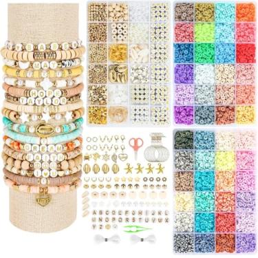 Imagem de Z ZACHÉ Kit de fabricação de pulseiras de contas de argila para mulheres, kit de joias da amizade, faça você mesmo, com berloques de letras, artesanato, kit de presente para mulheres (estilo 1)