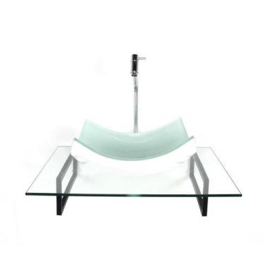 Imagem de Kit Cuba Vidro Retangular Curvada Branca Tampo 60Cm Incolor - Cubas E 