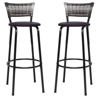 Imagem de Banquetas Junco Degradê Cyber Estrutura Preta Ideal para Bancada Balcão e Cozinha Kit 02 Unidades - Itagold (Marrom Escuro)