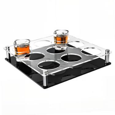 Imagem de Geryvtee Bandeja com 9 suportes para fotos, bandeja acrílica, organizador de copos de vinho, acessórios de exibição de copos para festa, bar, clube, furo: 5 cm