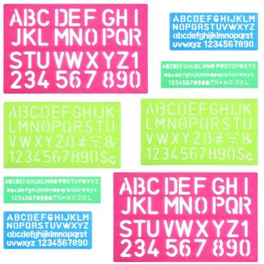 Imagem de LXUEJIE Conjunto de 8 estênceis de letras de plástico para alfabeto, tamanhos variados, régua numérica para aprendizagem, pintura, álbuns de recortes e artesanato DIY