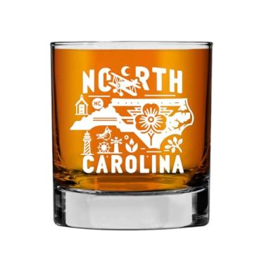 Imagem de Rose88Gift Copo de uísque com contorno do mapa do estado da Carolina do Norte - Uísque antiquado para viagem ao estado da Carolina do Norte - Presente de decoração de vidro de uísque com tema estadual