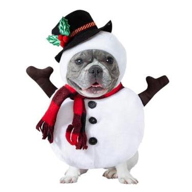 Imagem de Fantasia de boneco de neve para cães pequenos com capuz para filhotes de Natal (branco, grande)