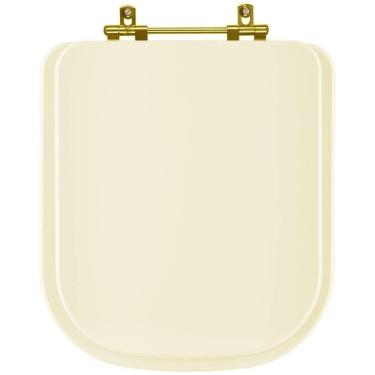 Imagem de Assento Sanitário Poliester Quadra Creme Para Vaso Deca Com Ferragem Dourada