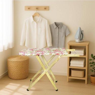 Imagem de Tábua De Passar Roupa Dobrável De Madeira Layla 2 Níveis Estampada Rosa G02 - D`rossi