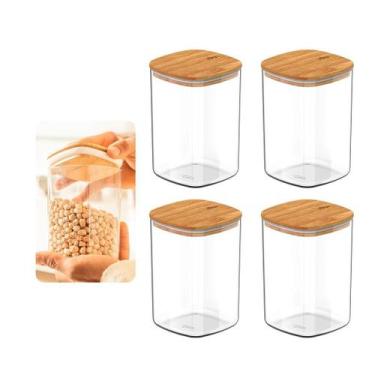 Imagem de Conjunto De 4 Potes Herméticos 1 Litro - Tampa De Bambu - OU