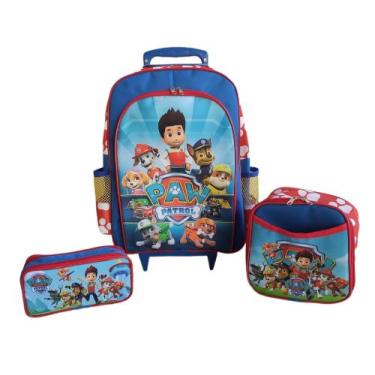 Imagem de Kit mochila de rodinhas patrulha canina meninos infantil escolar azul 