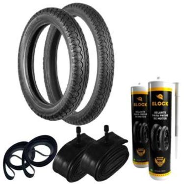 Imagem de Kit Par Pneu Biz 100/125 60/100-17 + 80/100-14 Tiger Technic + Câmaras + Cinta + Vacinas