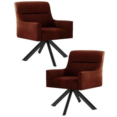 Imagem de Kit 2 Poltronas Decorativas Giratórias Base Eiffel Preto Angel Veludo C-417 Malbec - Domi
