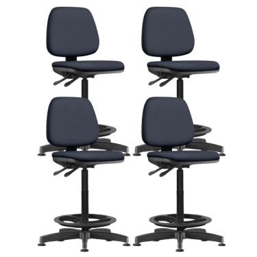 Imagem de Kit 04 Cadeiras Caixa Alta Giratória Estofada Work F02 Sintético Azul - Lyam Decor