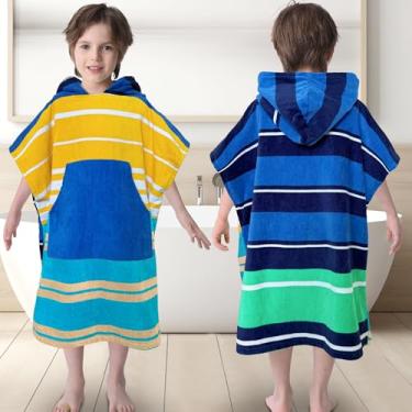Imagem de VOOVA & MOVAS Toalhas de poncho de surf com bolsos, 4-8 anos, roupão de toalha 100% algodão, vestido de toalha com capuz grosso absorvente para meninos | meninas, roupão infantil para piscina | banho