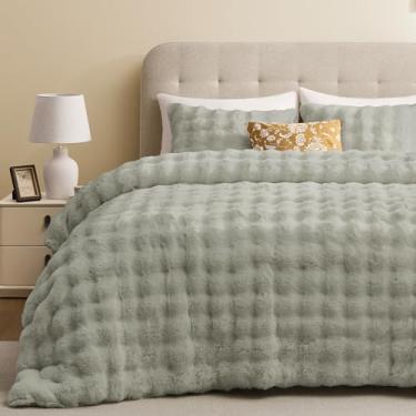 Imagem de downluxe Conjunto de edredom King, de pele sintética, cinza, de pele sintética, conjunto de cama de inverno com 2 fronhas