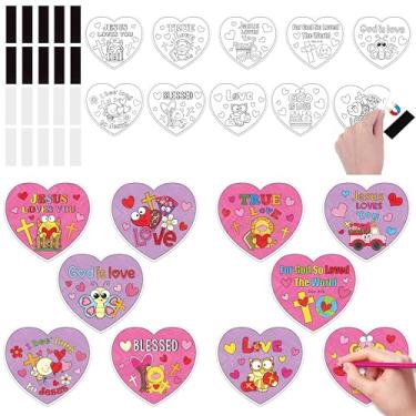 Imagem de JAPBOR Valentine’s Day Coloring Craft Kit - 30PCS Color Your Own Valentine Magnet for Kid, Religious Bible DIY Colour Fridge Magnetic, Christian Draw Magnet Sticker for Sunday School Party Favor