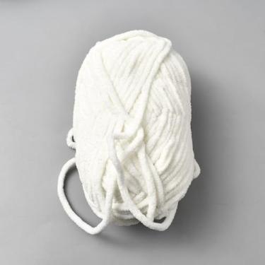 Imagem de 1 novelo grosso de chenille para crochê, fio de tricô de algodão de veludo branco de 5 mm para artesanato, tecelagem, cobertores, artesanato, cerca de 59 m)/novelo