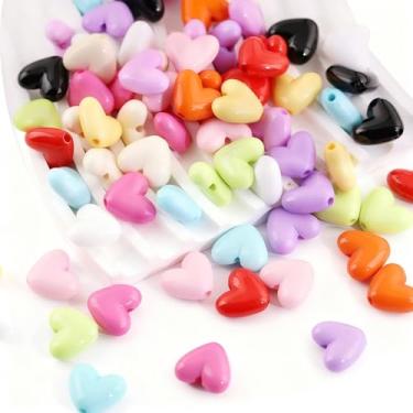 Imagem de 100 peças de contas coloridas de coração 15 x 17 mm amuletos estéticos fofos de acrílico para canetas, chaveiro, pulseira, colar, brinco, fabricação de joias, artesanato faça você mesmo, suprimentos