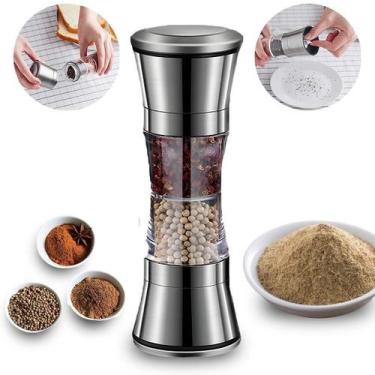 Imagem de Moedor Sal Pimenta Profissional Aço Inox Duplo Mós Cerâmica Ajustável 