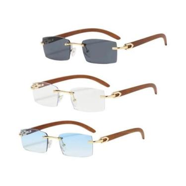 Imagem de Óculos De Sol Retangulares Sem Armação Unissex, Conjunto De 3 Peças, Ó
