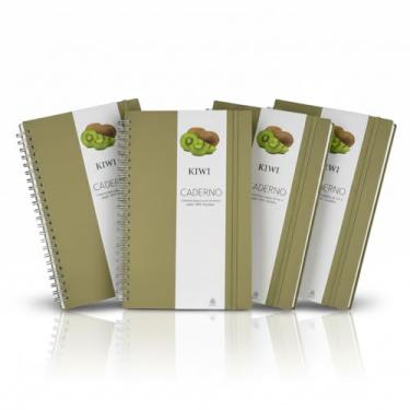 Imagem de Caderno Espiral, Capa Azul em Papel 100% Reciclado com Elástico, 21x15cm, 70 Folhas Pautadas na Cor Bege, Com Suporte para Caneta (5, Kiwi)
