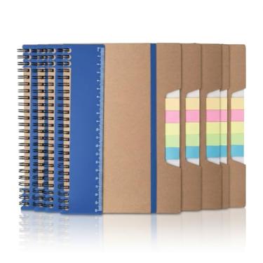 Imagem de Caderno Ecológico com Capa de Papel Kraft, 21x14cm, 70 Folhas Pautadas, Régua Destacável, Sticky Notes Coloridos, Bloco de Anotações, Elástico (10, Azul)