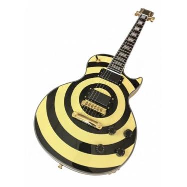 Imagem de Electric Guitar Black Gloss with Gold Hardware - Solid Mahogany Body & Truss Rod Cover Dual Humbucker(Brown)