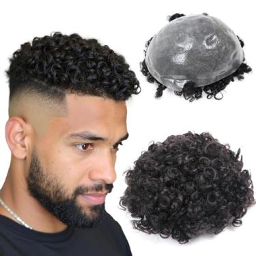 Imagem de lumeng Toupee masculina cacheado barril torcido trançado peruca afro para homem negro 100% cabelo humano kinky 15 mm Curl Mens Dread Wig 360 perucas falsas reais 1B # off sistema de cabelo preto PU