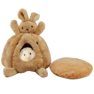 Imagem de Copfeu Esconderijo de coelho com almofada de algodão lavável removível, casa de hamster e esconderijo de lã de porquinho-da-índia para furão, chinchila, esquilo, esconderijo de animais pequenos